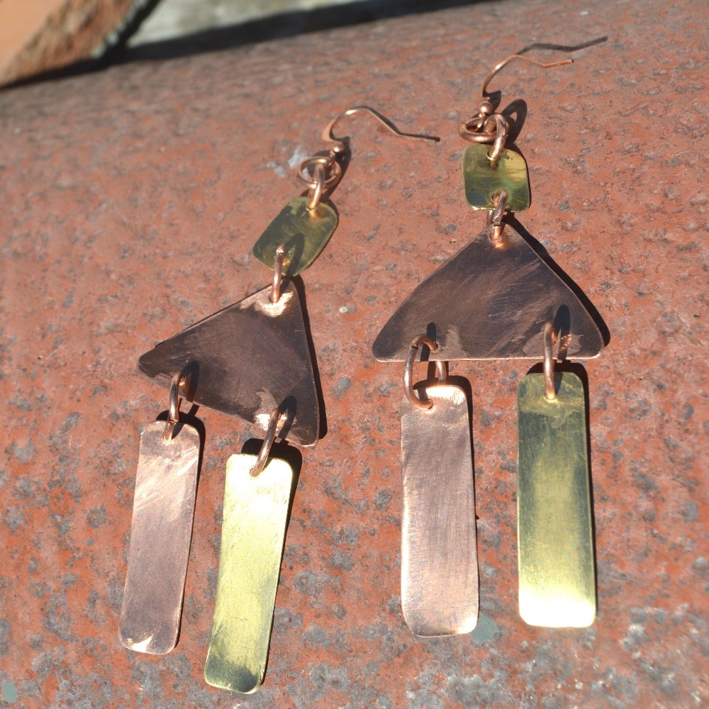 Boho Tribal Dangle Earrings Copper Gift Brass Fringe Handmade Statement Jewelry - Picture 2 of 7